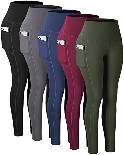 CHRLEISURE Leggings with Pockets for Women, High Waisted Tummy Control Workout Yoga Pants(Black,DGray,Navy,Wine,JLGreen, L)
