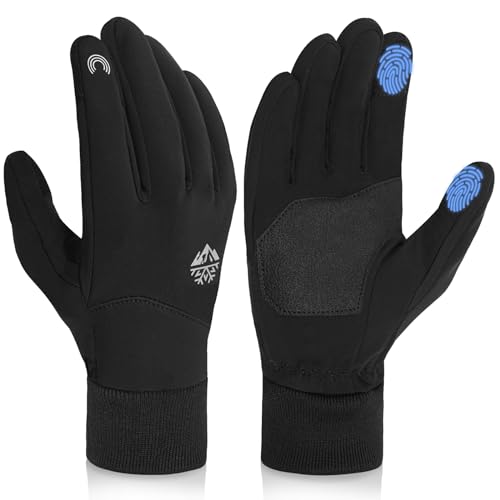 Pixel Panda Winter Gloves Men Women Thermal Warm Gloves Cold Weather Touch Screen Waterproof Windproof Glove for Running Driving Cycling Hiking Walking Texting Gardening (Black, Medium)