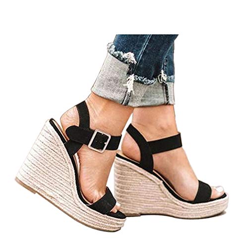 VICKI·VICKI Women's Platform Sandals Wedge Ankle Strap Open Toe Sandals Black Size 4