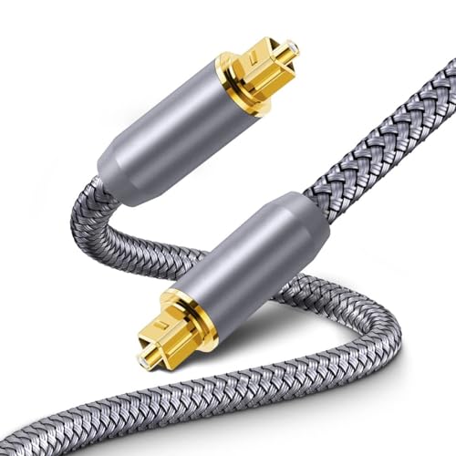 DTECH Toslink Digital Optical Audio Cable 3ft for Soundbar TV Receiver Home Theater SPDIF 5.1 7.1 Surround Sound System Stereo Speaker DVD CD Xbox/PS4, Copper Shell, Braided Jacket, 3 Feet, Grey