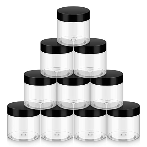 Household 2oz Plastic Jars with Lids, 10 Pack BPA Free, Reusable, Refillable Transparent Cosmetic Containers for Bath Salts, Cosmetics, Powders, Beauty Product and Small Accessories