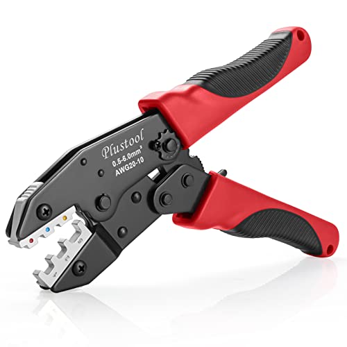 Plustool Crimping Tool for Heat Shrink Connectors AWG22-10, Ratcheting Wire Terminal Crimper - Crimping Pliers - Electrical Crimping Tool