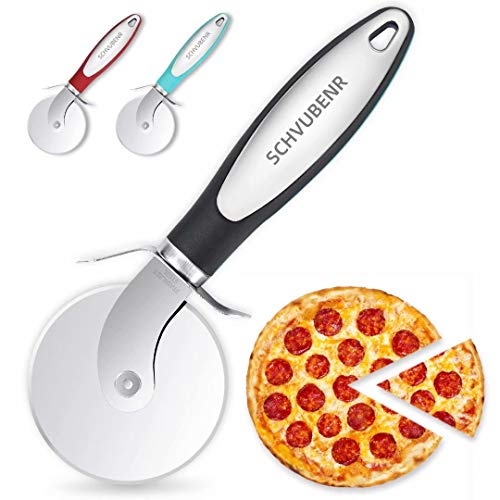 SCHVUBENR Premium Pizza Cutter - Stainless Steel Pizza Cutter Wheel - Easy to Cut and Clean - Super Sharp Pizza Slicer - Dishwasher Safe - Handles Large and Small Pizza - Corte De Pizza(Black)