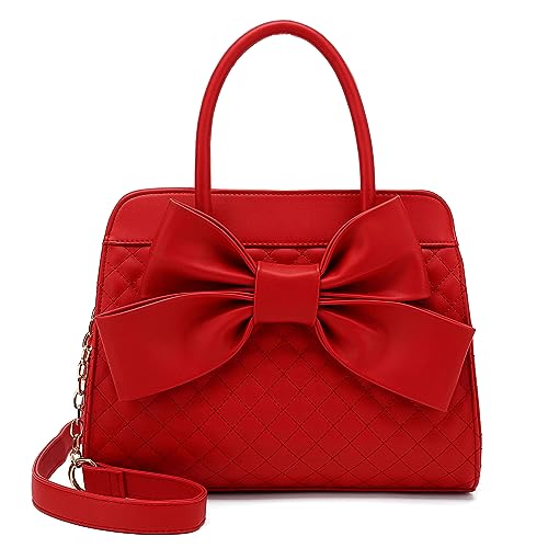 Scarleton Purses for Women, Bow Quilted Handbags Purse, Vintage Faux Leather Crossbody Bags for Women w/Chain Strap, H104810N - Red