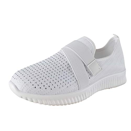 Women's Outdoor Slip On Sneakers Soft Bottom Lightweight Breathable Sports Flats Shoes Casual Fashion Shoes for Summer White, 8.5