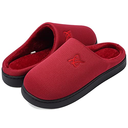 landeer Women's and Men's Memory Foam Slippers Casual House Shoes (Wine red,Women7-8/Men5-6)