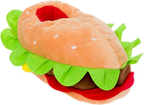 Funziez! Hamburger Slippers - Plush Cheeseburger Slippers Novelty House Shoe (Multi Color, Medium)