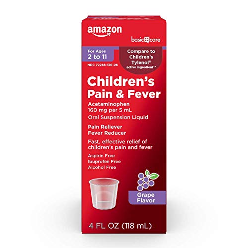 Amazon Basic Care Children's Acetaminophen 160 mg per 5 mL Oral Suspension, Grape Flavor, Pain Reliever and Fever Reducer for Headache, Sore Throat and Toothache, 4 fl oz (Pack of 1)