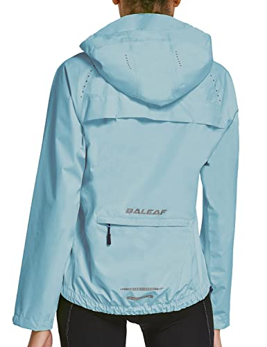 BALEAF Women's Rain Jackets Waterproof Windbreaker Running Cycling Gear Packable Reflective Lightweight Hooded Light Blue M