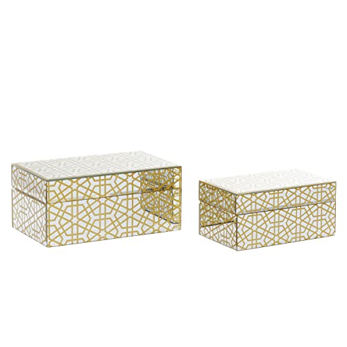 CosmoLiving by Cosmopolitan Wooden Geometric Box Hinged Lid Set of 2 11', 9'W Gold