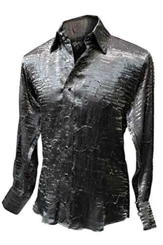 Shrine Men's Gothic Rocker Formal Dress Shimmer Shirt (Small) Silver