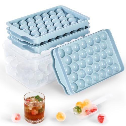 Optish 3 Pack Ice Trays for Freezer, 99PCS Ice Cube Tray with Lid and Bin, Round Ice Cube Trays for Freezer, Circle Ice Cube Tray for Chilling Drinks, BPA Free