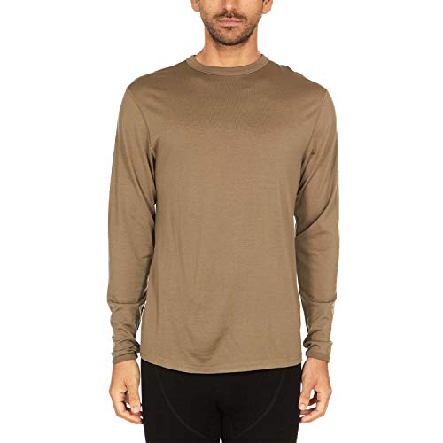 100% Merino Wool Lightweight Mens Base Layer Long Sleeve Crew Shirt Tan 499 Medium