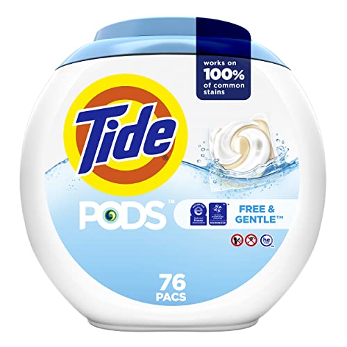Tide PODS Free & Gentle Liquid Laundry Detergent Pacs, 76 count, Packaging may vary