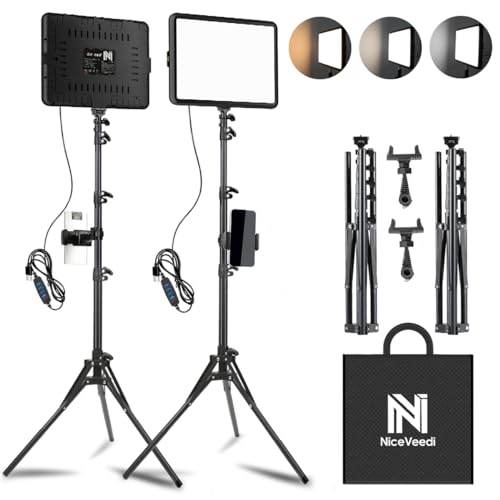 2-Pack LED Video Light Kit, NiceVeedi Studio Light, 2800-6500K Dimmable Photography Lighting Kit with Tripod Stand&Phone Holder, 73' Stream Light for Video Recording, Game Streaming, YouTube…