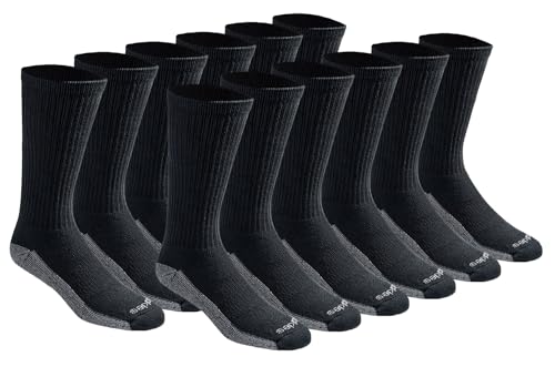 Dickies Men's Petite Dri-Tech Legacy Moisture Control Crew Socks Multipack, Black (12 Pairs), Medium