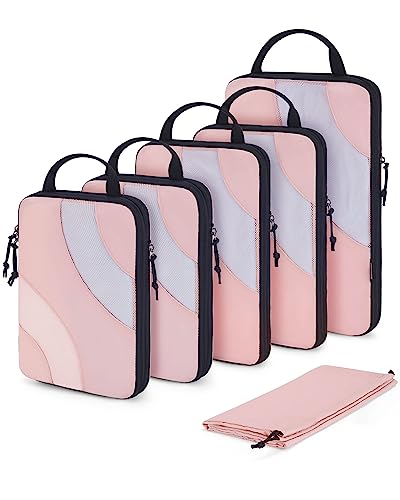 BAGSMART Compression Packing Cubes for Travel, 6 Set Travel Packing Cubes for Suitcases, Compression Suitcase Organizers Bag Set & Travel Cubes for Luggage, Lightweight Packing Organizers Baby Pink