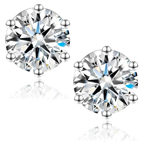 Moissanite Stud Earrings, 2ct DF Color Ideal Cut Lab Created Diamond 18K White Gold Plated Earrings for Women with Certificate of Authenticity (2ct Claccis 6P)