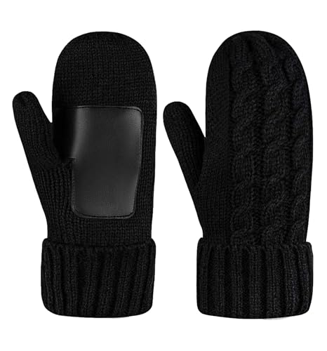 Brook + Bay Women's Cold Weather Mittens - Thick Cable Knit Fleece Lined Winter Mittens for Women - Warm Chunky Ladies Black Gloves