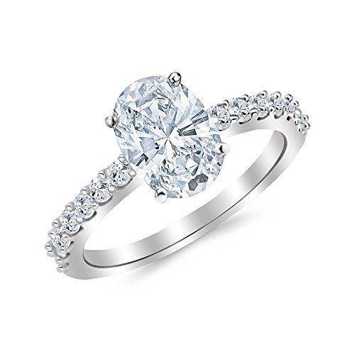 Platinum 1.5 Carat LAB GROWN IGI CERTIFIED DIAMOND Classic Prong Set Oval Cut Diamond Engagement Ring (H-I Color SI1-SI2 Clarity 1 Ct Center)