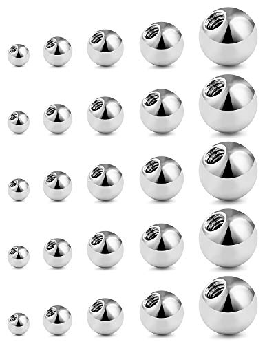 Prjndjw 25Pcs 14G Replacement Balls Externally Threaded Surgical Steel Balls Industrial Barbell Tongue Nipple Belly Button Piercing Rings Parts 3MM 4MM 5MM 6MM 8MM