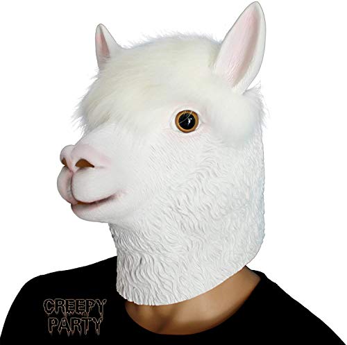 CreepyParty Animal Mask Costume Novelty Halloween Costume Party Latex Animal Head Mask Alpaca Mask White (llama)