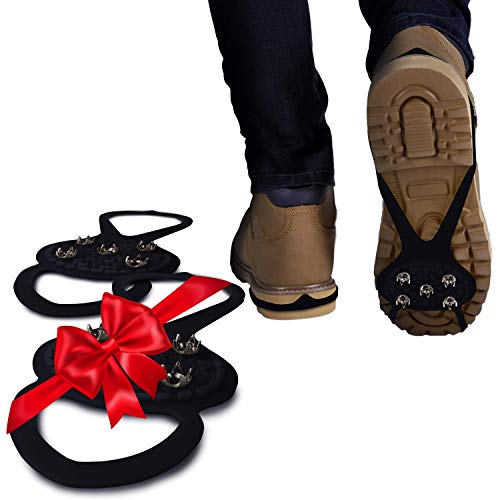 Ice Grippers Cleats for Shoes and Boots - 2 Pack Anti Slip Shoe Grip Crampons Spikes for Snow and Ice Make Winter Walking Safer and Provide Stability for Both Men and Women