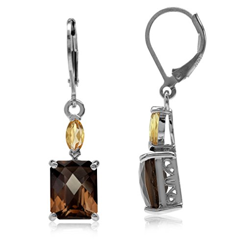 Silvershake 5.9ct. 10x8mm Natural Smoky Quartz and Citrine 925 Sterling Silver Leverback Earrings