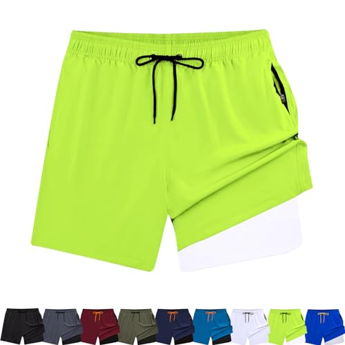 KJSAGFIUGF Driftline Board Shorts for Men, Board Shorts for Men, with Compression Liner & Zipper Pocket (Green,XL)