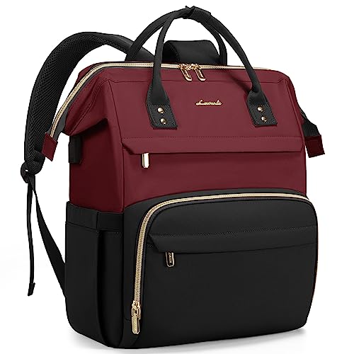 LOVEVOOK Laptop Backpack Purse for Women, 17 Inch Computer Business Stylish Backpacks, Doctor Nurse Bags for Work, Casual Daypack Backpack with USB Port, Wine Red-Black