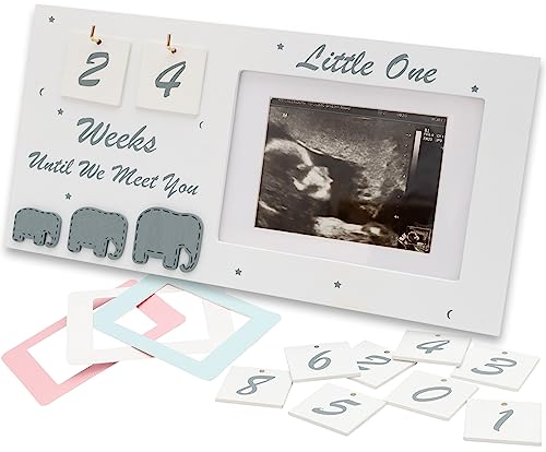 Baby Sonogram Picture Frame with Countdown Calendar and Changeable Mats - Beautiful 11.8 x 6 Inch Ultrasound Picture Frames for Table or Wall - Congratulations Pregnancy Gift for Expecting Parents