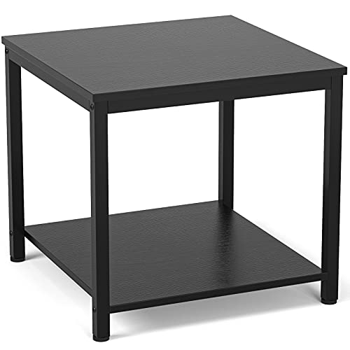 Homieasy Side Table 20 Inch Square, 2-Tier Coffee Tea End Table Nightstands for Sofa Couch Bed, Metal Wood Accent Modern Simple Industrial Style Side Table for Living Room Bedroom, Black
