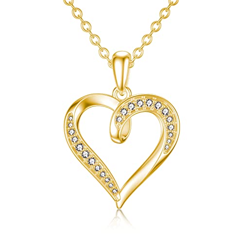 FENCCI Solid 14K Gold Heart Necklace for Women, 14k Real Gold Heart Pendant with Moissanite Diamond Love Heart Necklace Jewelry Birthday Anniversary Valentines Day Gifts for Her Mom Wife Girlfriend