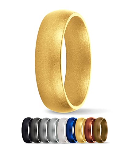 SafeRingz Metallic Silicone Wedding Ring, 6mm, Made in the USA, Men or Women, Gold 5