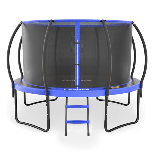 CalmMax 12FT Trampoline with Cover Recreational Trampolines with Ladder - ASTM Approval- Outdoor Trampoline for Kid Adults Blue & Black