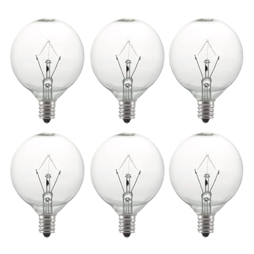 Snnalosses 25 Watt Wax Warmer Bulbs,Light Bulbs for Full Size Scentsy Warmer & Candle Lamp,120 V/E12 Type G Bulb,Dimmable, Warm White,6 Packs
