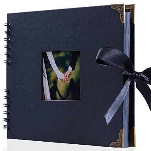 Scrapbook Album, 11.4x8.5 Inch Photo Album Book with 40 Double Sided Black Thickened Kraft Paper and Metal Corner Protector, Woisut DIY Scrapbook for Anniversary Wedding Family Baby Shower Graduation