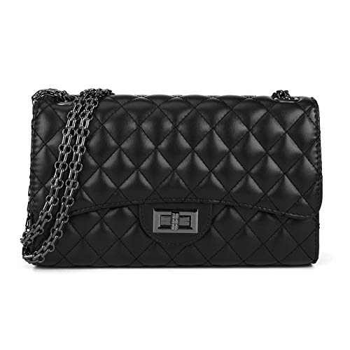 Gladdon Quilted Crossbody Bags for Women Leather Ladies Shoulder Purses with Chain Strap Stylish Clutch Purse Black I