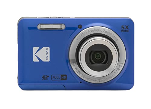 KODAK PIXPRO FZ55-BL 16MP Digital Camera 5X Optical Zoom 28mm Wide Angle 1080P Full HD Video 2.7' LCD Vlogging Camera (Blue)