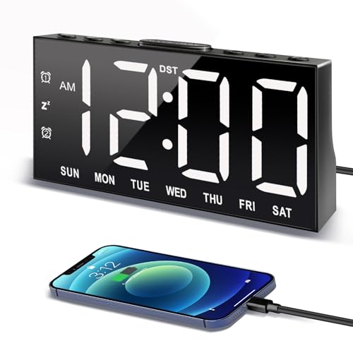 Digital Alarm Clock with Large Display Big Bold Numbers, Dimmer, 2 USB Charging Ports, Snooze, Small Table Desk Clock for Bedroom, Living Room, Clock for Heavy Sleepers