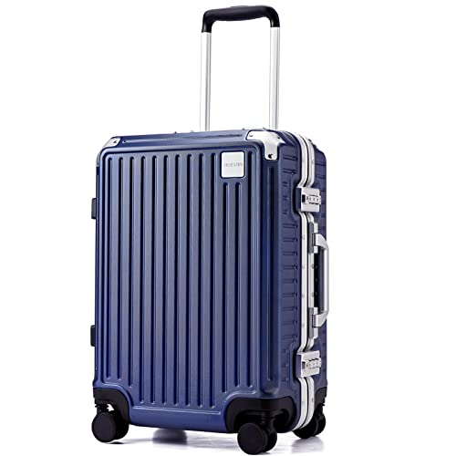 FIGESTIN Carry on Luggage Airline Approved, Aluminum Frame Hard Shell Suitcases with Wheels,100% PC Lightweight, No Zipper Suitcase TSA Approved, 20' Carry-On (Navy Blue)