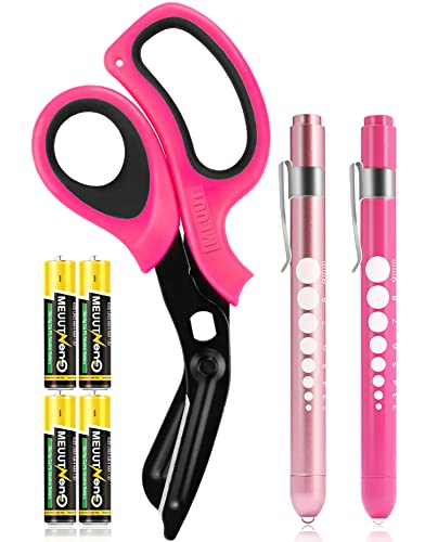 MEUUT 3 Pack Pen light & Medical Scissors-One Pantented Trauma Scissor Two LED Penlight with Pupil Gauge -8' Bandage Scissor for Nurse Doctor EMT