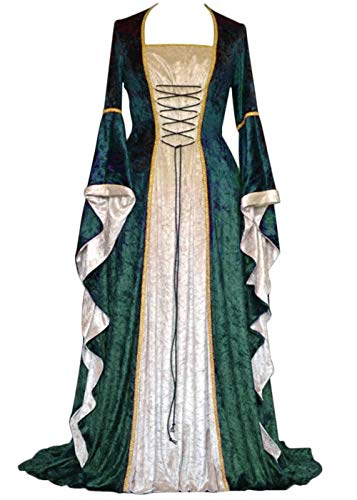 YEAXLUD Womens Renaissance Medieval Costume Dress Lace up Irish Over Long Dresses Cosplay Retro Gown S-5XL (M, Green)