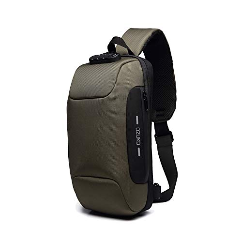 OZUKO Sling Backpack USB Anti-Theft Men'S Chest Bag Casual Shoulder Bag (Army Green)
