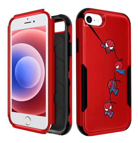 STSNano 3 in 1 Heavy Duty Case for iPhone 7/8/SE 2020/SE 2022 4.7”Cute Cartoon Character Hard Full Body Cover Rugged Bumper Military Grade Drop Shockproof Phone Cases for Girls Women Boys Kids,Spider