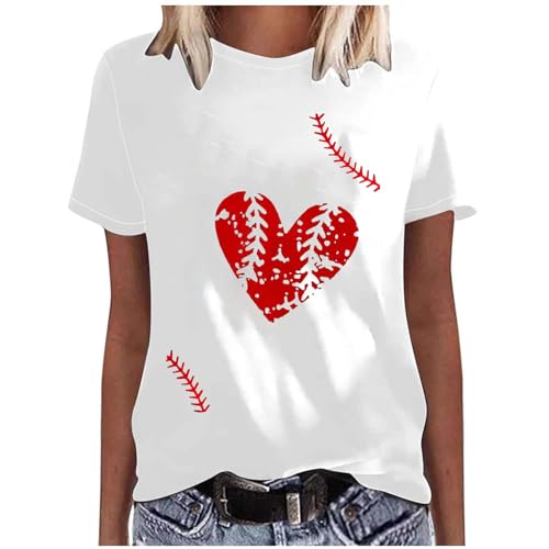 Recent Orders Placed Women's Tshirt Summer Short Sleeve Crewneck Tops Casual Baseball Love Heart Printed Shirts 2024 Fashion Loose Fit Blouses