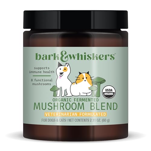 Bark & Whiskers Organic Fermented Mushroom Blend for Cats and Dogs, 2.11 oz (60g), Supports Digestive and Immune Function, Veterinarian Formulated, Non GMO, USDA Organic, Dr. Mercola