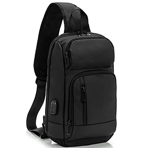 KINGSLONG Sling Bag with USB Charging Port for Men, Crossbody Bag Daypack Casual Shoulder Backpack for Hiking Outdoor Travel Cycling Camping
