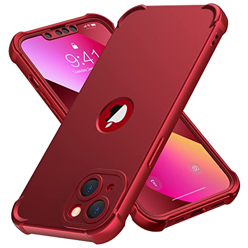 ORETECH for iPhone 13 Case, with [2 pcs Glass Screen Protector] [Camera Protection] [Certified Military Grade ] 360 Shockproof Full Body Phone Case iPhone 13 Cover Slim Thin Case 6.1', Red