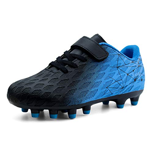 brooman Kids Firm Ground Soccer Cleats Boys Girls Athletic Outdoor Football Shoes(10,Black Blue)